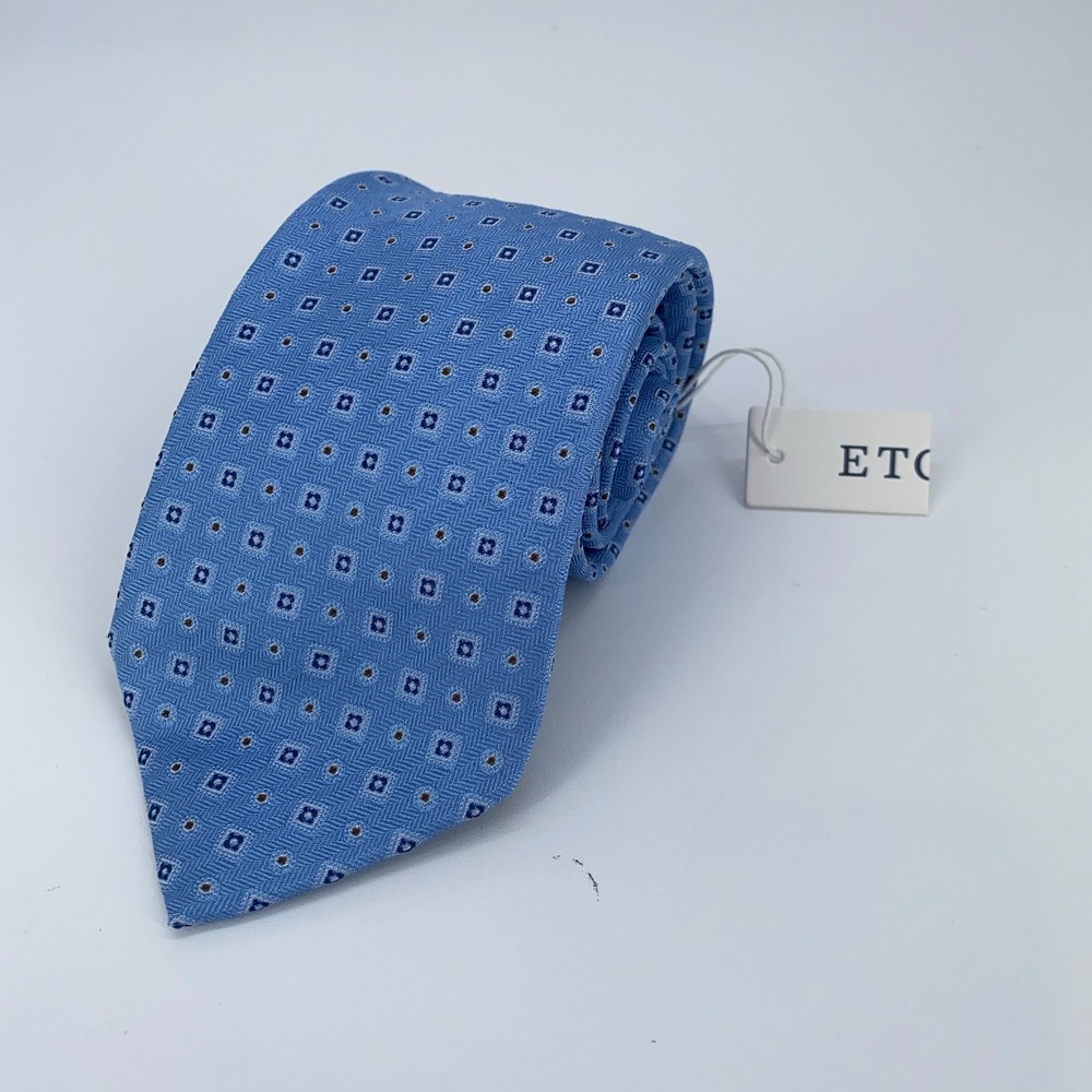 Eton Tie Mens One Size Blue Patterned Silk Classic Fit Necktie Italy‎ Made